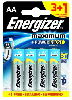 Батарейки Energizer Max типа E91/AA - 4 шт. (3+1 в подарок)