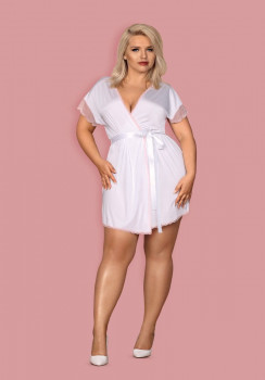 Изящный коротенький пеньюар Girlly с кружевом, белый с розовым