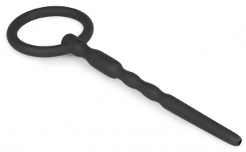Черный уретральный плаг Silicone Penis Plug With Pull Ring - 13,5 см.